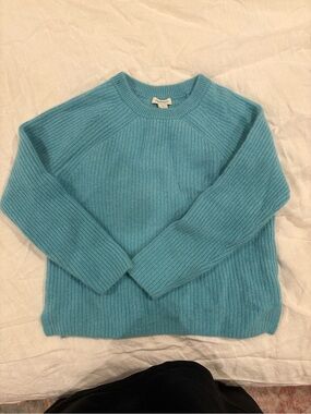 Sundance Womens Sweater L Blue Rib-Knit Crew Neck Raglan Long Sleeve Pullover